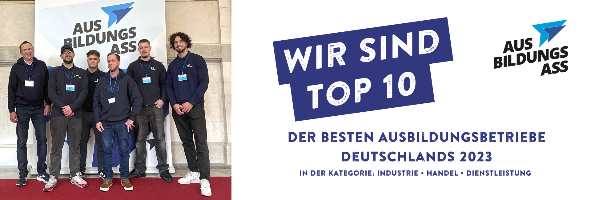 Ausbildung Siegen Gontermann-Peipers Gruppe von vier Auszubildenden und zwei Ausbildernbei der Preisverleihung AusbildungsAss in Berlin
