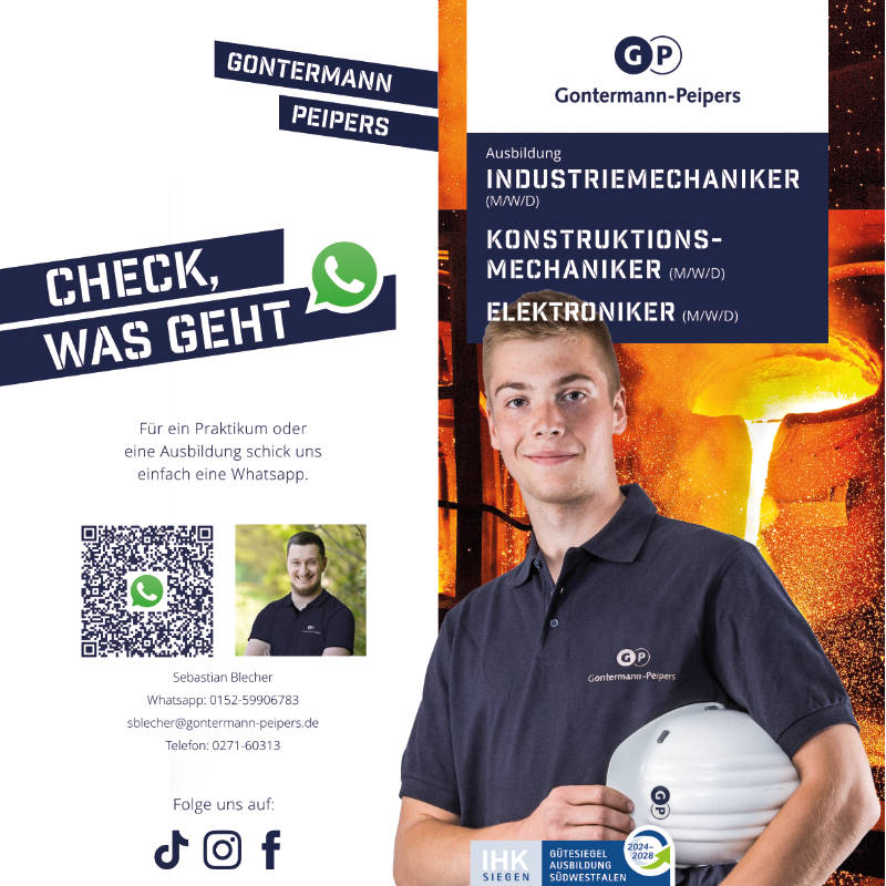 Ausbildung Siegen Gontermann-Peipers Titel Ausbildungsflyer Industriemechaniker Konstruktionsmechaniker Elektroniker